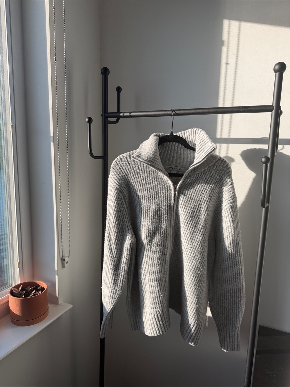 Ava & Viv Heather Gray Ribbed Half-Zip Cowl Sweater